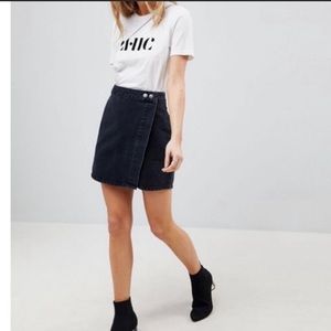 ASOS black denim wrap skirt